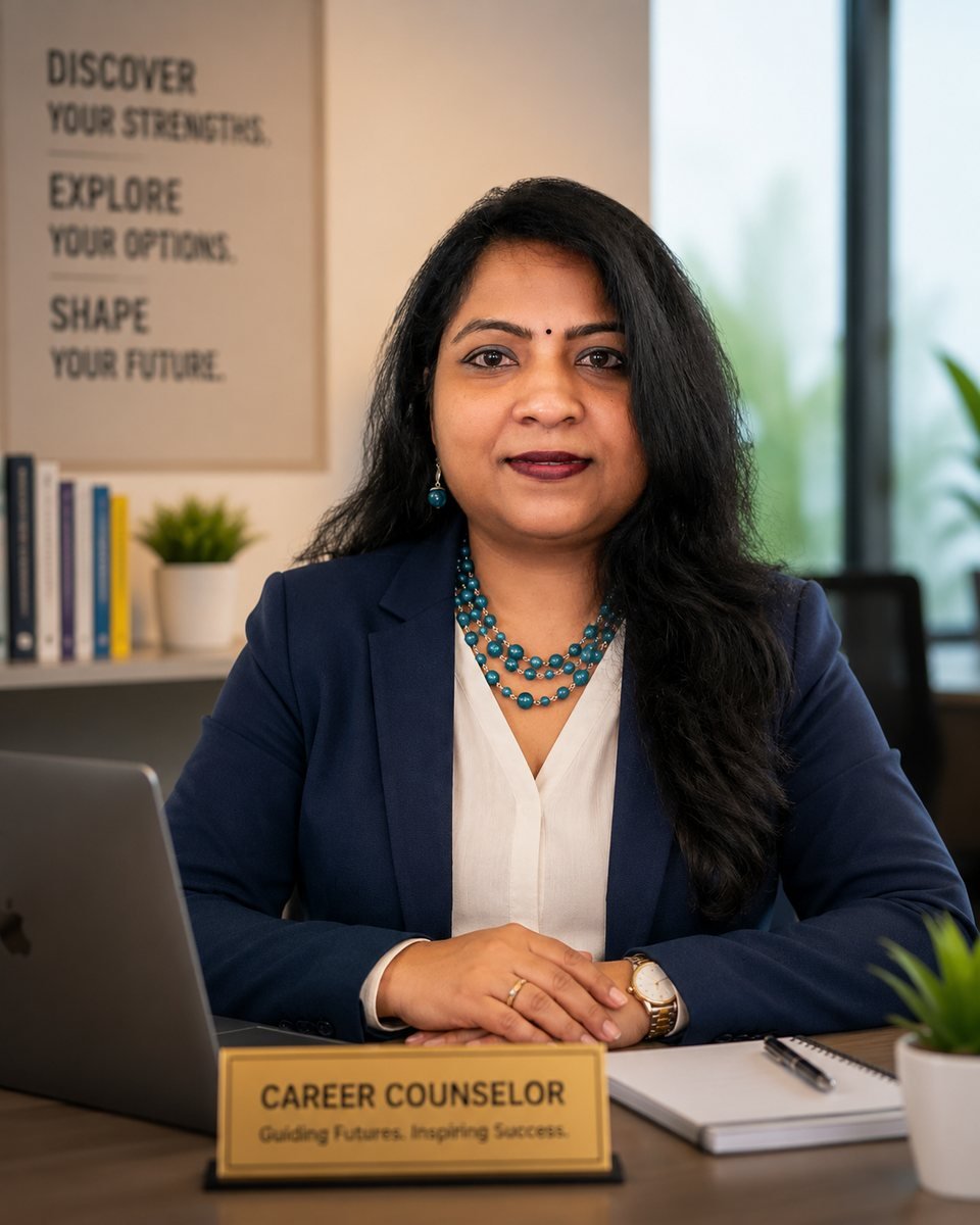 The certified career counsellor at ASC Inborn Analytics, at her desk in the Manikonda centre.